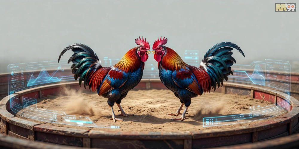 Minh họa khái niệm đá gà chọi rr99 với hình ảnh chiến kê mạnh mẽ trên nền tảng trực tuyến