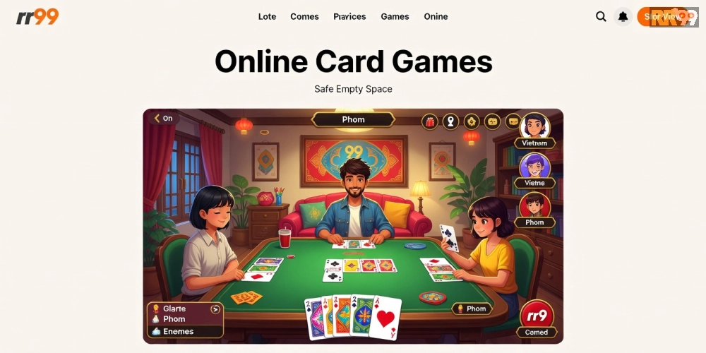 Minh họa giao diện chơi Phỏm trên rr99 với đồ họa sống động và phần thưởng hấp dẫn