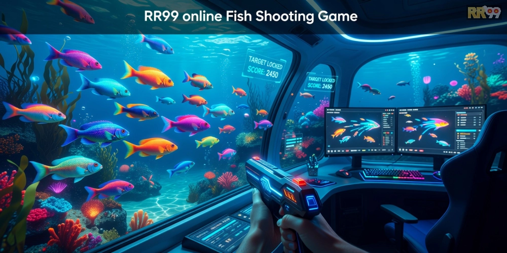 Khám phá khái niệm game bắn cá rr99 với hình ảnh đại dương sống động và súng bắn cá hiện đại