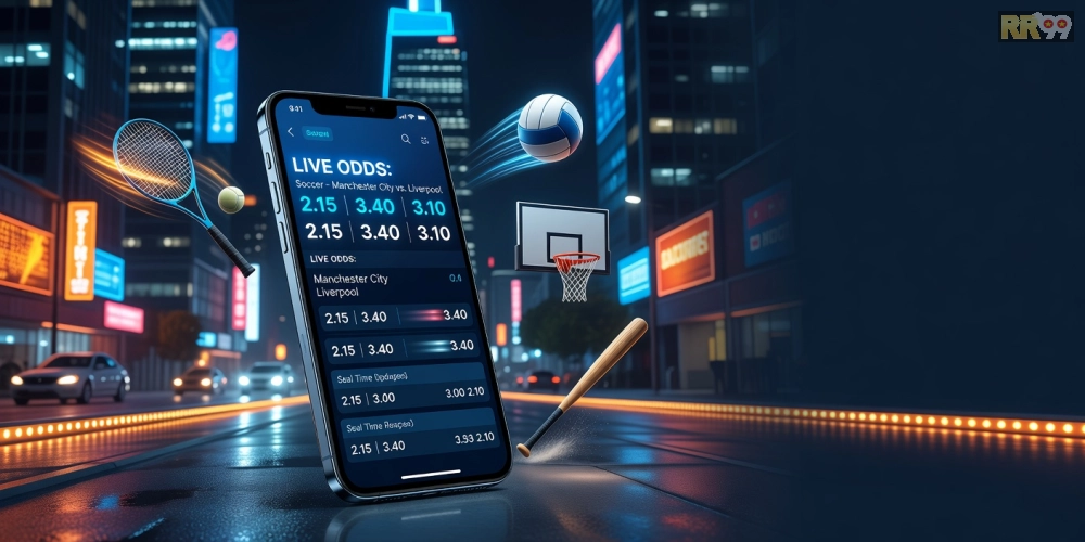 Hình ảnh nền tảng 24h thể thao pro với màn hình hiển thị tỷ lệ kèo bóng đá sôi động