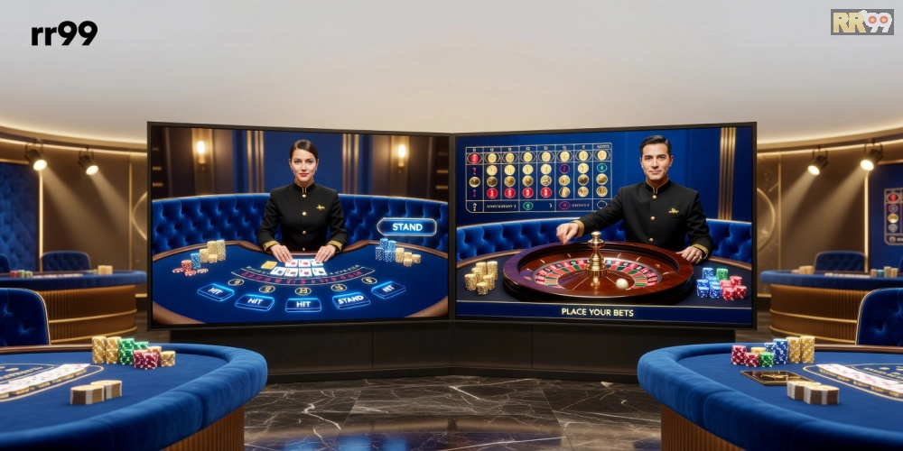 Hình minh họa giao diện live casino rr99 với dealer chuyên nghiệp và bàn chơi thực tế