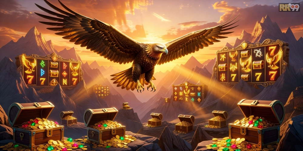 Hình ảnh đại bàng vàng biểu tượng cho trò chơi nổ hũ đổi thưởng rr99 hấp dẫn với jackpot lớn