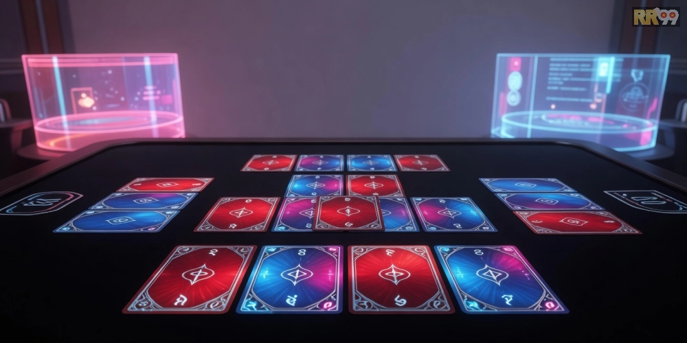 Minh họa trò chơi Phỏm trên nền tảng rr99 với các lá bài được sắp xếp chiến lược