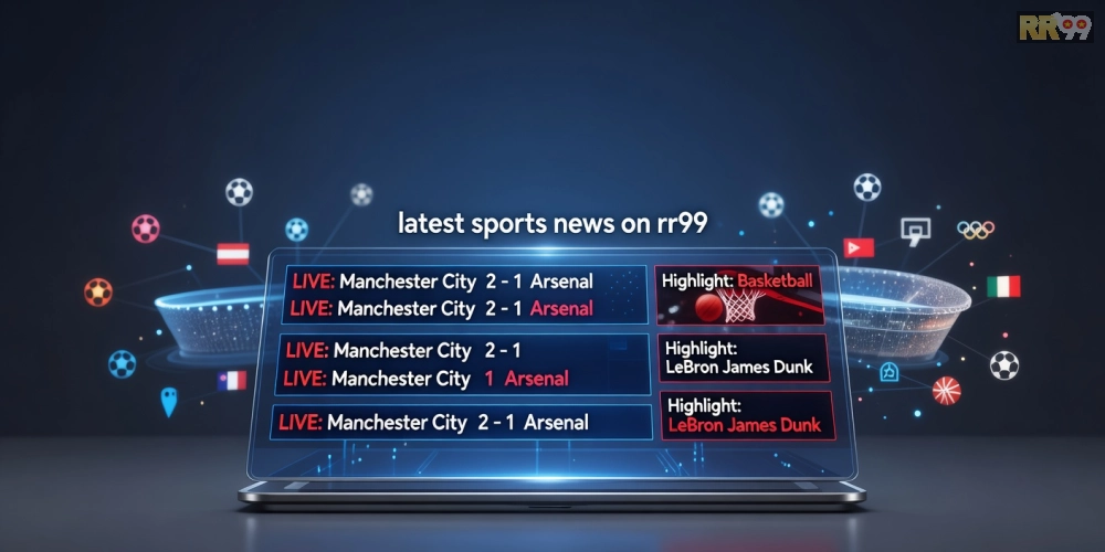 Hình minh họa khái niệm tin thể thao mới nhất rr99 với các biểu tượng thể thao hiện đại